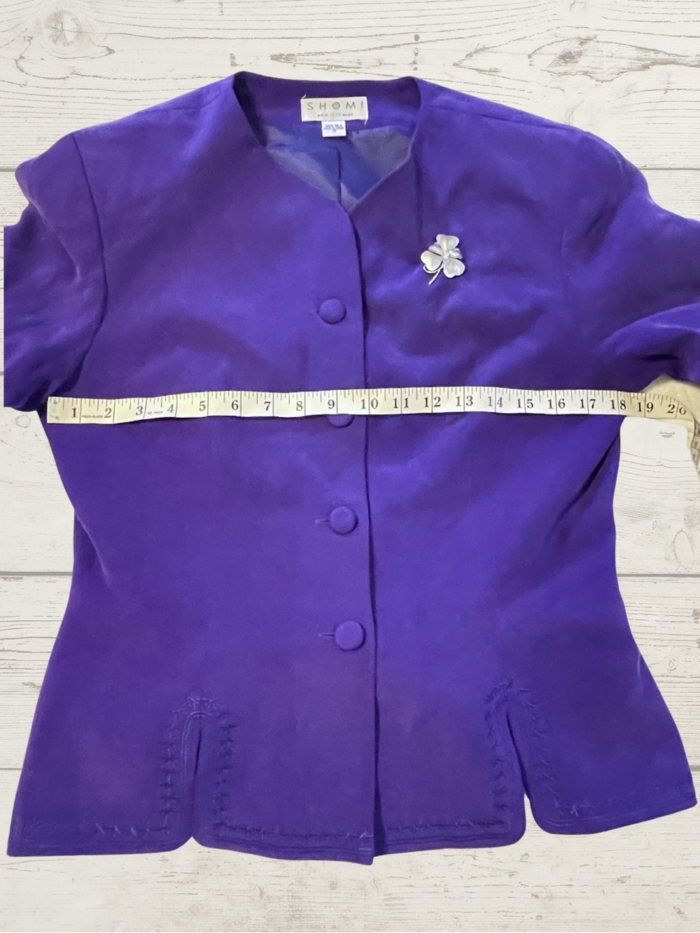 SHOMI Vintage Women's Purple 100% Silk Embroidered Blazer Jacket Sz 10 - Picture 11 of 16